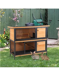 PawHut Rabbit Hutch Outdoor Guinea Pig Hutch Bunny Cage Metal Frame with  No-Leak Tray Openable Roof Light Yellow 122 x 50 x 101 2
