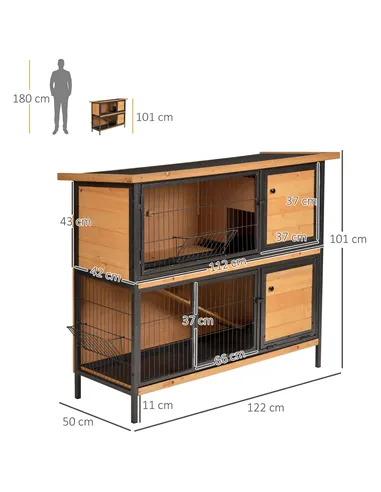 PawHut Rabbit Hutch Outdoor Guinea Pig Hutch Bunny Cage Metal Frame with  No-Leak Tray Openable Roof Light Yellow 122 x 50 x 101