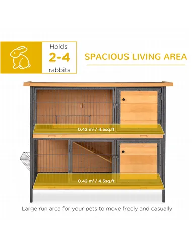 PawHut Rabbit Hutch Outdoor Guinea Pig Hutch Bunny Cage Metal Frame with  No-Leak Tray Openable Roof Light Yellow 122 x 50 x 101