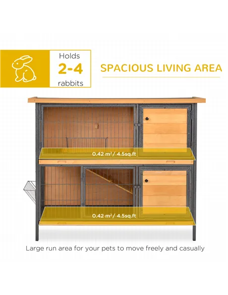 PawHut Rabbit Hutch Outdoor Guinea Pig Hutch Bunny Cage Metal Frame with  No-Leak Tray Openable Roof Light Yellow 122 x 50 x 101