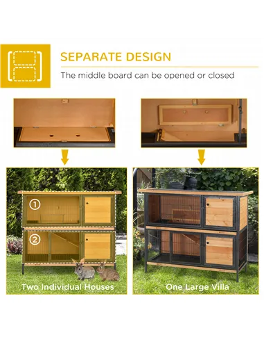 PawHut Rabbit Hutch Outdoor Guinea Pig Hutch Bunny Cage Metal Frame with  No-Leak Tray Openable Roof Light Yellow 122 x 50 x 101