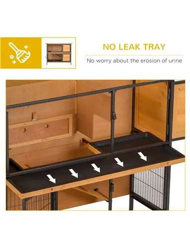 PawHut Rabbit Hutch Outdoor Guinea Pig Hutch Bunny Cage Metal Frame with  No-Leak Tray Openable Roof Light Yellow 122 x 50 x 101
