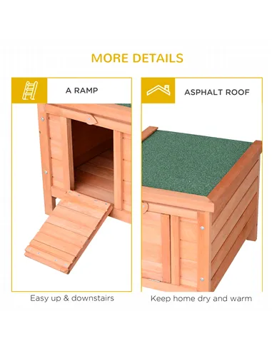 PawHut Wooden Rabbit Hutch Outdoor, Guinea Pig Hutch, Rabbit Hideaway, Cat House, Bunny Cage Small Animal House 51 x 42 x 43 cm,