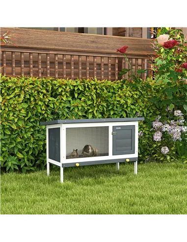 PawHut Wooden Rabbit Hutch Guinea Pig Hutch Bunny Cage Small Animal Habitat Openable Asphalt Roof for Outdoor Use 90 x 45 x 65 c