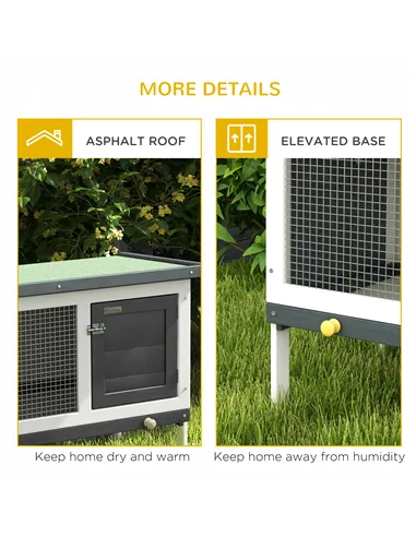 PawHut Wooden Rabbit Hutch Guinea Pig Hutch Bunny Cage Small Animal Habitat Openable Asphalt Roof for Outdoor Use 90 x 45 x 65 c