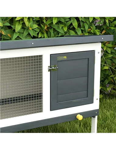 PawHut Wooden Rabbit Hutch Guinea Pig Hutch Bunny Cage Small Animal Habitat Openable Asphalt Roof for Outdoor Use 90 x 45 x 65 c