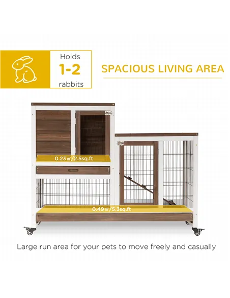 PawHut Two-Tier Rabbit Hutch Pet Cage, with Wheels - Brown