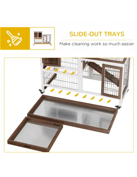 PawHut Two-Tier Rabbit Hutch Pet Cage, with Wheels - Brown
