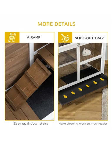 PawHut Wooden Rabbit Hutch, Bunny Cage w/ Tray, Ramp, Openable Roof, Wheels, 91.5 x 53.3 x 73cm - Brown