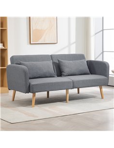 HOMCOM Two-Seater Click-Clack Sofa Bed, with Pillows - Grey 2