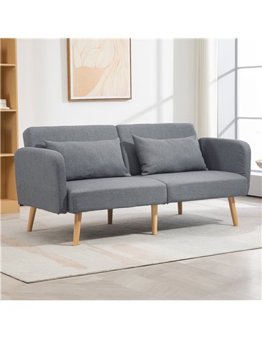 HOMCOM Two-Seater Click-Clack Sofa Bed, with Pillows - Grey