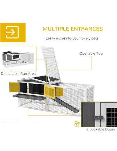 PawHut Rabbit Hutch with Run Wooden Guinea Pig Hutch Outdoor Bunny Cage Hide House with Sliding Tray, Hay Rack, Ramp, 156 x 58 x