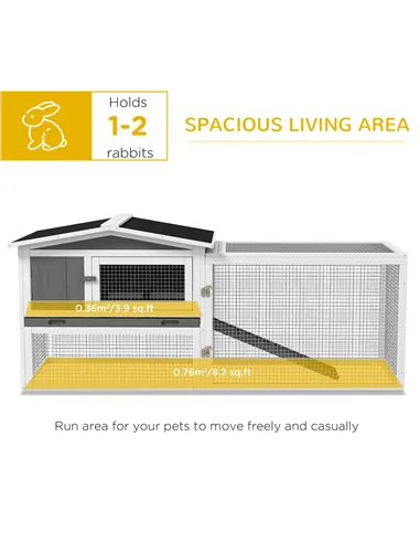 PawHut Rabbit Hutch with Run Wooden Guinea Pig Hutch Outdoor Bunny Cage Hide House with Sliding Tray, Hay Rack, Ramp, 156 x 58 x