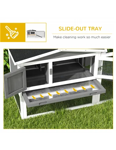 PawHut Rabbit Hutch with Run Wooden Guinea Pig Hutch Outdoor Bunny Cage Hide House with Sliding Tray, Hay Rack, Ramp, 156 x 58 x