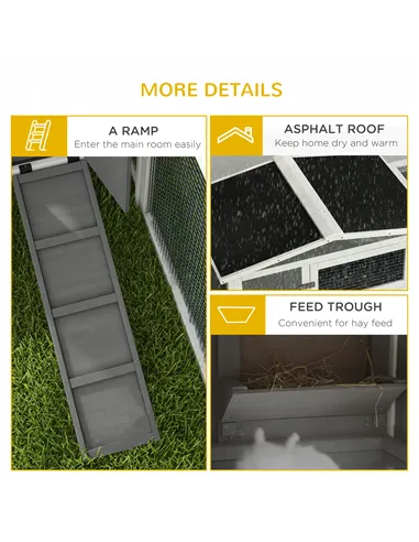 PawHut Rabbit Hutch with Run Wooden Guinea Pig Hutch Outdoor Bunny Cage Hide House with Sliding Tray, Hay Rack, Ramp, 156 x 58 x