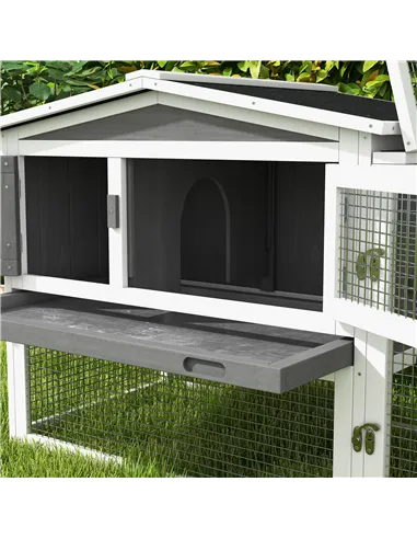 PawHut Rabbit Hutch with Run Wooden Guinea Pig Hutch Outdoor Bunny Cage Hide House with Sliding Tray, Hay Rack, Ramp, 156 x 58 x