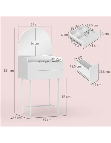 HOMCOM Three Drawer Compact Dressing Table - White