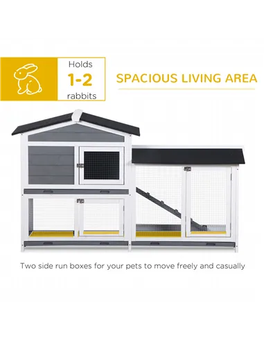 PawHut Wooden 2-Tier Rabbit Hutch w/ Tray Ramp Grey