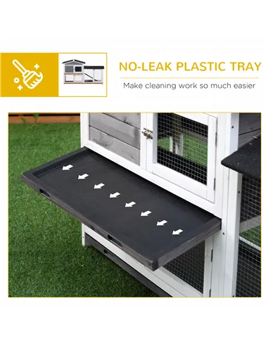 PawHut Wooden 2-Tier Rabbit Hutch w/ Tray Ramp Grey