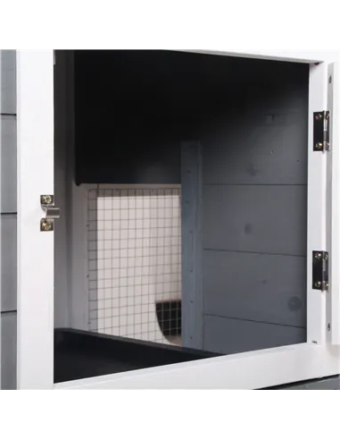 PawHut Wooden 2-Tier Rabbit Hutch w/ Tray Ramp Grey