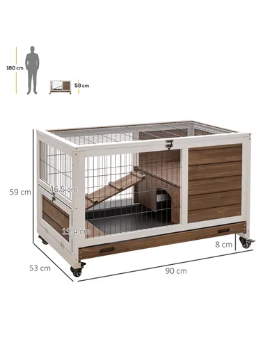 PawHut Wooden Guinea Pig Hutch, 2-Floor Bunny Cage w/ Enclosed Run Area, Brown