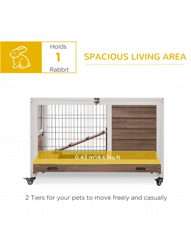 PawHut Wooden Guinea Pig Hutch, 2-Floor Bunny Cage w/ Enclosed Run Area, Brown