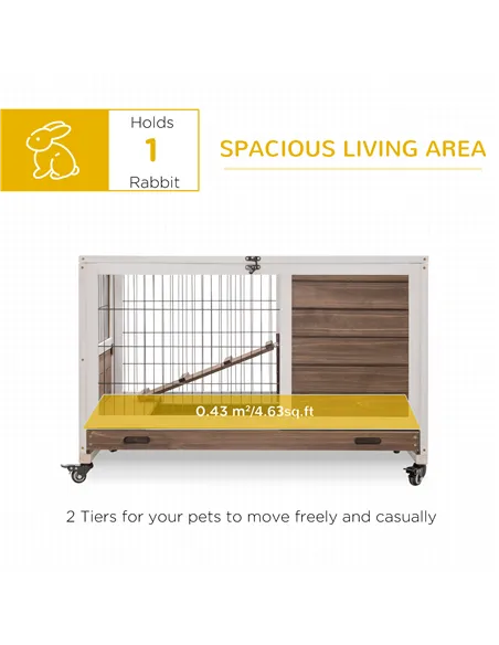 PawHut Wooden Guinea Pig Hutch, 2-Floor Bunny Cage w/ Enclosed Run Area, Brown