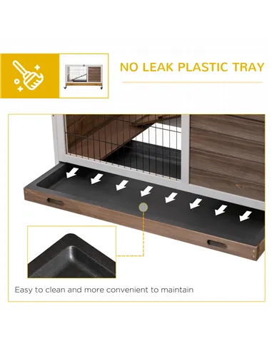 PawHut Wooden Guinea Pig Hutch, 2-Floor Bunny Cage w/ Enclosed Run Area, Brown