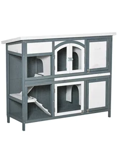 PawHut Rabbit Hutch Outdoor Guinea Pig Hutch 2 Tier Wooden Cage w/ Ramp, Divider, Openable Roof, 125 x 48 x 100cm - Grey