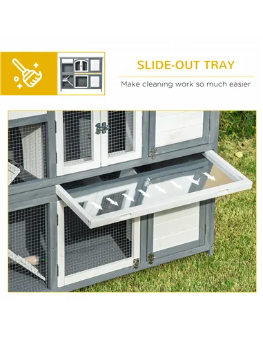 PawHut Rabbit Hutch Outdoor Guinea Pig Hutch 2 Tier Wooden Cage w/ Ramp, Divider, Openable Roof, 125 x 48 x 100cm - Grey