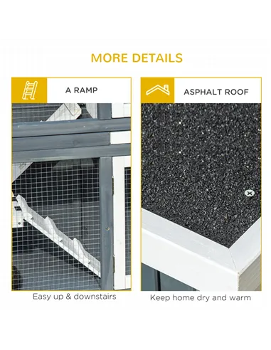 PawHut Rabbit Hutch Outdoor Guinea Pig Hutch 2 Tier Wooden Cage w/ Ramp, Divider, Openable Roof, 125 x 48 x 100cm - Grey