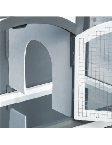 PawHut Rabbit Hutch Outdoor Guinea Pig Hutch 2 Tier Wooden Cage w/ Ramp, Divider, Openable Roof, 125 x 48 x 100cm - Grey