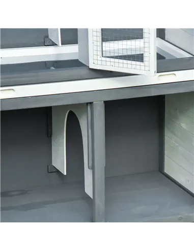 PawHut Rabbit Hutch Outdoor Guinea Pig Hutch 2 Tier Wooden Cage w/ Ramp, Divider, Openable Roof, 125 x 48 x 100cm - Grey