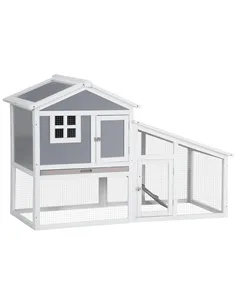 PawHut Two-Tier Rabbit Hutch, with Sunlight Panel Roof, Slide-Out Tray - Grey