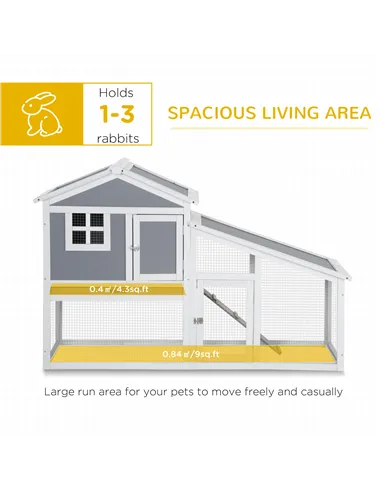 PawHut Two-Tier Rabbit Hutch, with Sunlight Panel Roof, Slide-Out Tray - Grey