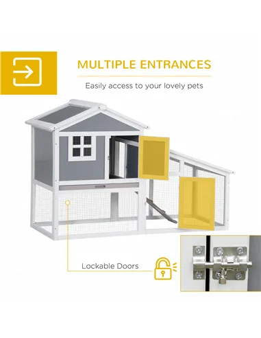 PawHut Two-Tier Rabbit Hutch, with Sunlight Panel Roof, Slide-Out Tray - Grey