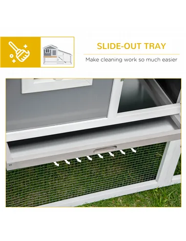 PawHut Two-Tier Rabbit Hutch, with Sunlight Panel Roof, Slide-Out Tray - Grey