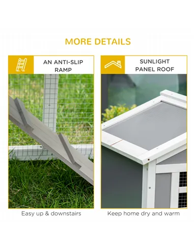 PawHut Two-Tier Rabbit Hutch, with Sunlight Panel Roof, Slide-Out Tray - Grey
