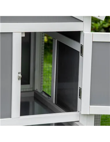 PawHut Two-Tier Rabbit Hutch, with Sunlight Panel Roof, Slide-Out Tray - Grey