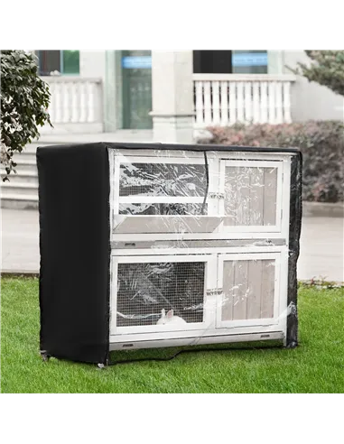 PawHut Wooden Pet Hutch, Two-Tier Cage with Rain Cover, Wheels, White