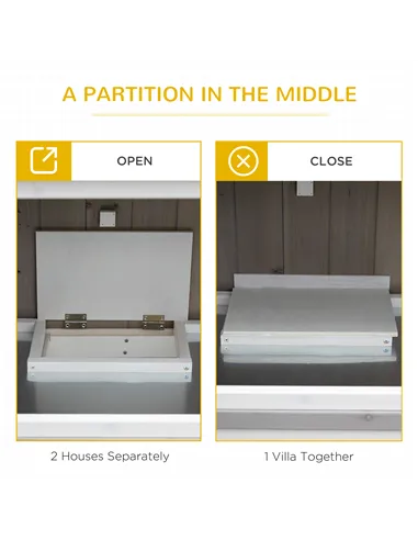 PawHut Wooden Pet Hutch, Two-Tier Cage with Rain Cover, Wheels, White