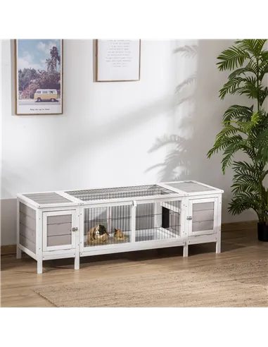 PawHut Rabbit Hutch and Run, with Removable Tray - Grey