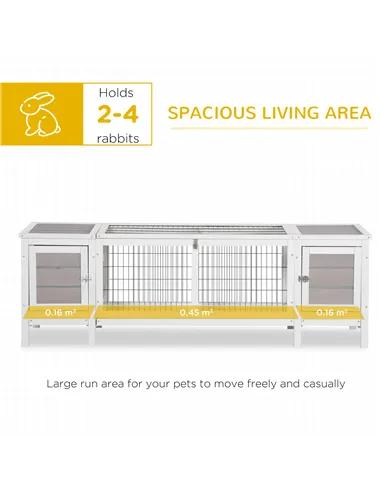 PawHut Rabbit Hutch and Run, with Removable Tray - Grey