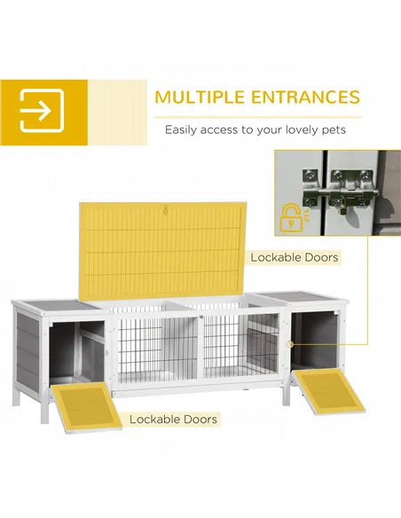 PawHut Rabbit Hutch and Run, with Removable Tray - Grey