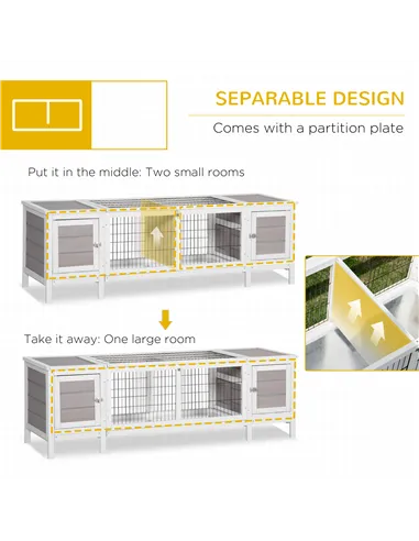 PawHut Rabbit Hutch and Run, with Removable Tray - Grey