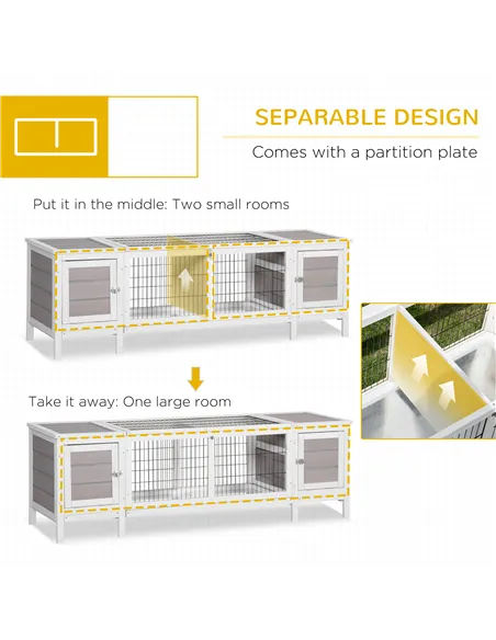 PawHut Rabbit Hutch and Run, with Removable Tray - Grey