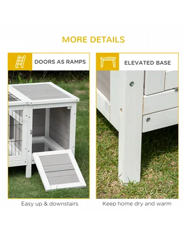 PawHut Rabbit Hutch and Run, with Removable Tray - Grey