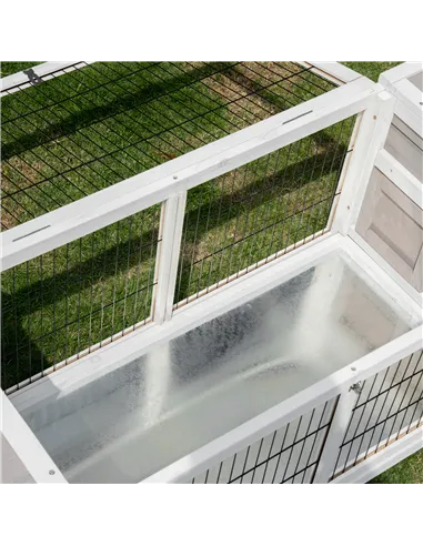 PawHut Rabbit Hutch and Run, with Removable Tray - Grey