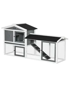 PawHut Rabbit Hutch Outdoor, 2-Tier Guinea Pig Hutch, Wooden Small Animal House with Rabbit Run Box, Slide-out Tray, Ramp, 175.8