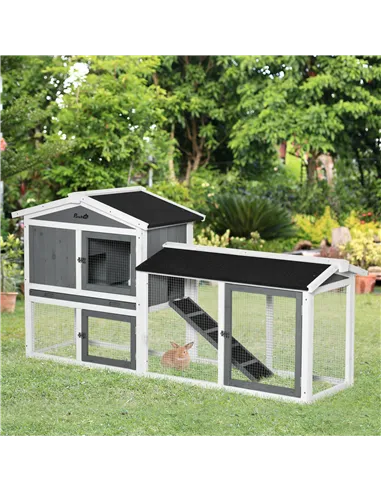 PawHut Rabbit Hutch Outdoor, 2-Tier Guinea Pig Hutch, Wooden Small Animal House with Rabbit Run Box, Slide-out Tray, Ramp, 175.8